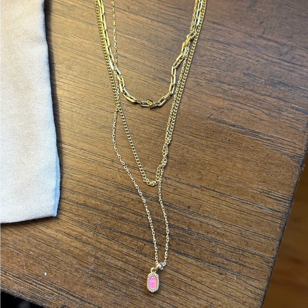 Kendra Scott Gold Pink Necklace Dainty Layered